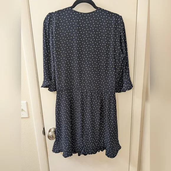 LOFT Dark Blue Polka Dot Long Sleeve Dress - Picture 3 of 4